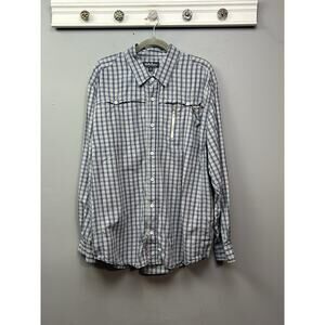 North River Outfitters Fishing Shirt Mens 2XL Blue Khaki Roll Tab Sleeves Vented